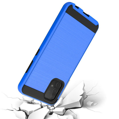 For Samsung Galaxy A71 5G Hybrid Rugged Brushed Metallic Design [Soft TPU + Hard PC] Dual Layer Shockproof Armor Impact Slim Blue Phone Case Cover