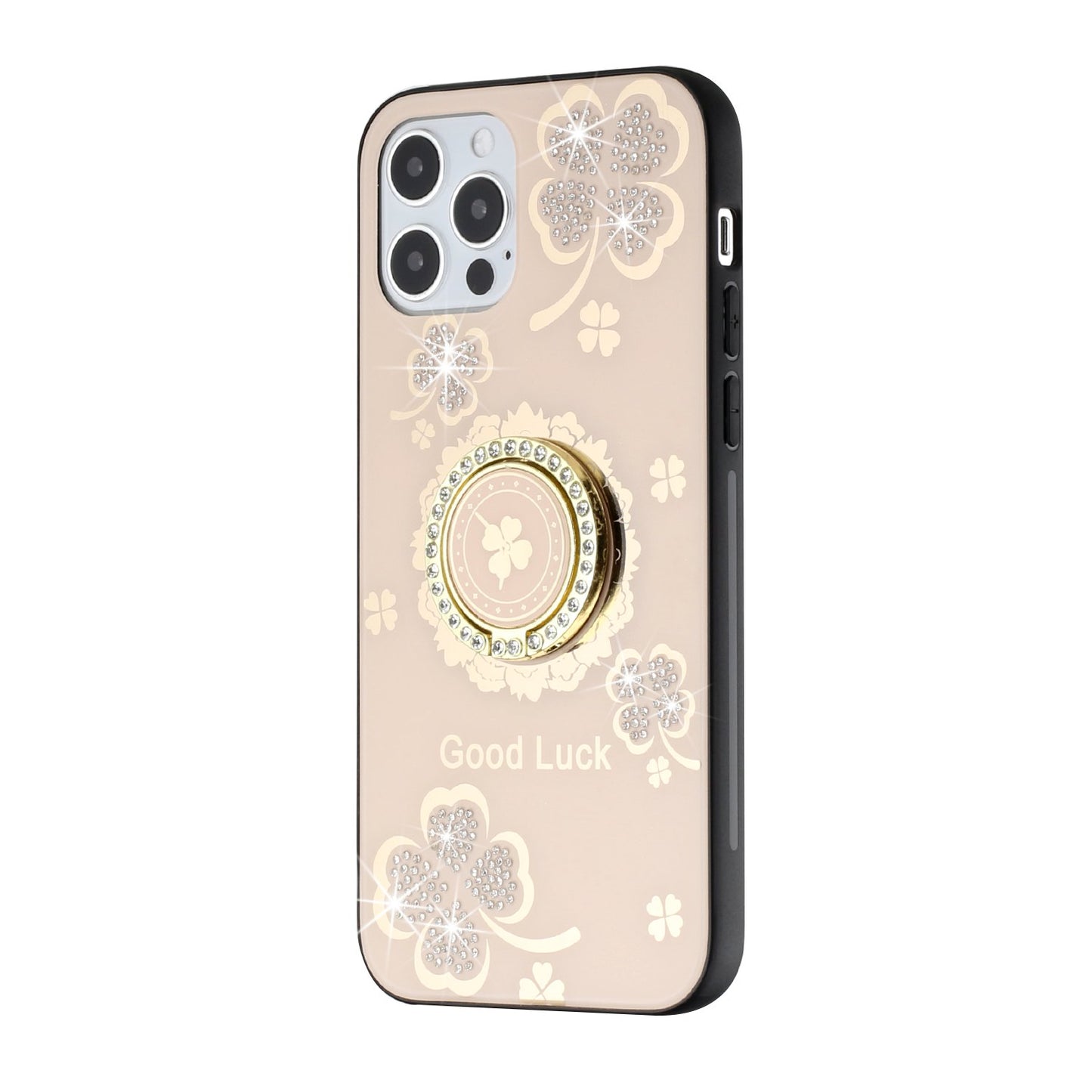 For OnePlus Nord N20 5G Diamond Bling Sparkly Glitter Ornaments Hybrid with Ring Kickstand Rugged Fashion Gold Good Luck Floral Phone Case Cover