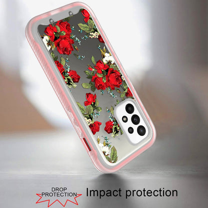 For OnePlus 10T 5G Stylish Flower Design 2in1 Hybrid Dual Layer Armor Hard PC Rubber TPU Shockproof Front Frame Clear Red Roses Phone Case Cover