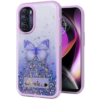 For Motorola Moto G 5G 2022 Butterfly Smile Glitter Bling Sparkle Epoxy Glittering Shining Hybrid Hard PC TPU Silicone  Phone Case Cover