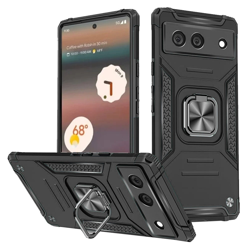 For Google Pixel 6A Slim Armor Hybrid with Ring Holder Kickstand Shockproof Heavy-Duty Durable Rugged Dual Layer  Phone Case Cover