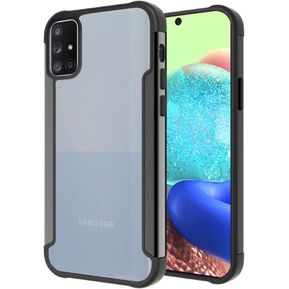 For Samsung Galaxy A71 5G Hybrid Aluminum Alloy Metal Clear Transparent Back Hard PC TPU Bumper Frame Armor Shockproof Black Phone Case Cover