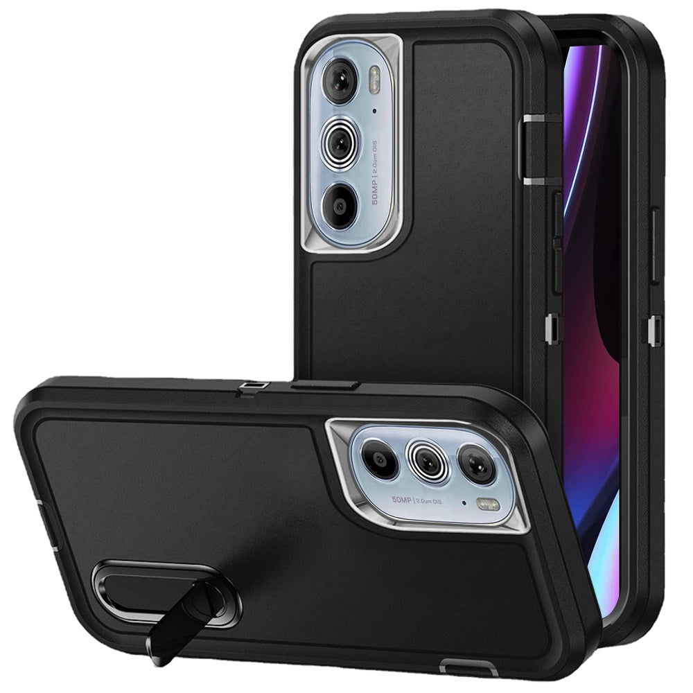 For Motorola Edge+ 2022 /Edge Plus Hybrid 3 Layers 3in1 Hard PC Shockproof with Kickstand Heavy Duty Rubber Anti-Drop  Phone Case Cover