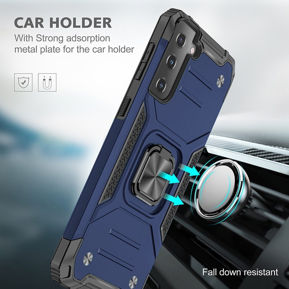 For Samsung Galaxy A42 5G Armor Stand Hybrid with Ring Holder Kickstand Shockproof Heavy-Duty Durable Rugged Dual Layer Blue Phone Case Cover