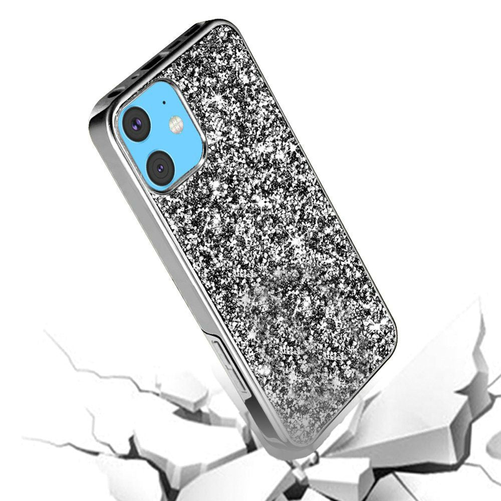 For Apple iPhone 11 (6.1") Bling Rhinestone Diamond Shiny Glitter Hybrid Dual Layer Defender Rugged Shell Hard PC TPU Rubber Black Phone Case Cover