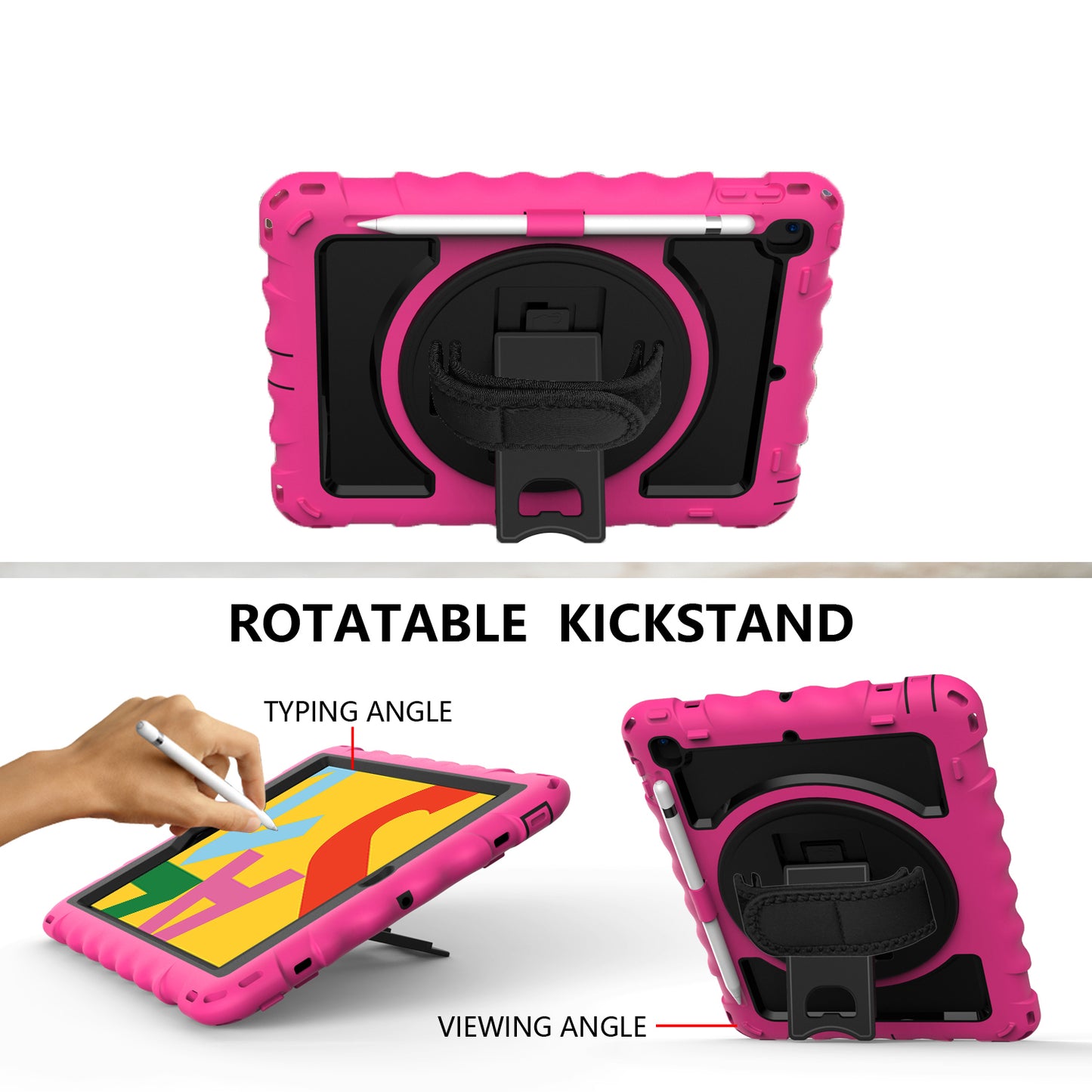 Case for Apple iPad Air 4 / iPad Air 5 / iPad Pro (11 inch) Hybrid 3in1 Armor Rugged with Built-in Kickstand 360° Rotatable Stand & Shoulder Hand Strap Corner Shockproof Hot Pink Tablet Cover