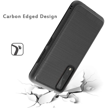 For Apple iPhone 13 Pro Max (6.7") Slim Thin Protective Hybrid TPU 2-Piece Bumper Shockproof with Brushed Metal Texture Carbon Fiber Hard PC Back  Phone Case Cover