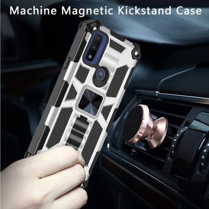 For Motorola Moto G Pure Heavy Duty Stand Hybrid Shockproof [Military Grade] Rugged Protective with Built-in Kickstand Fit Magnetic Car Mount Silver Phone Case Cover