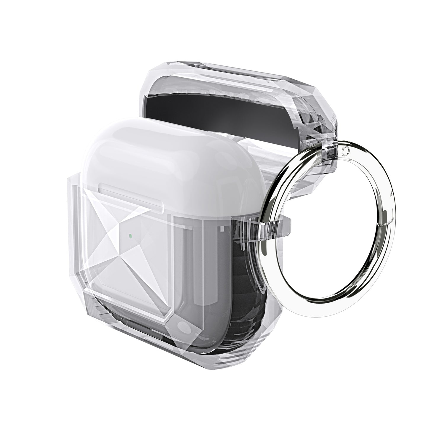 For Apple AirPods Pro Transparent Diamond Clear Design Shock-Resistant Dustproof [Visible Front LED] [Wireless Charging] with Carabiner Case Cover