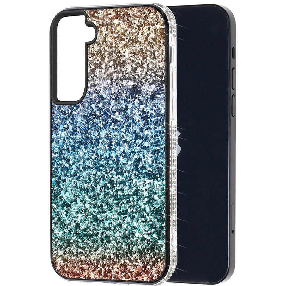 For Boost Mobile Celero 5G Rhinestone Sparkling Rainbow Gradual Glitter Full Diamond Bling Protective Hybrid Rugged Slim TPU  Phone Case Cover