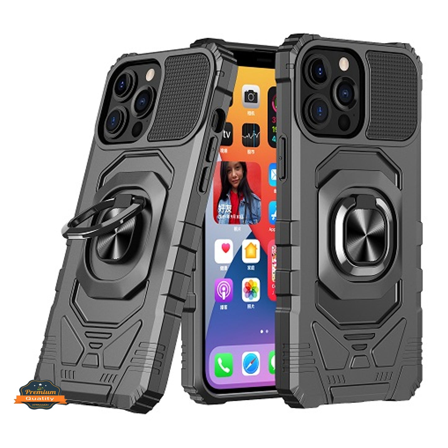 For Apple iPhone 14 Plus (6.7") Armor Hybrid Stand Ring TPU Rugged Protective [Military-Grade] Magnetic Car Ring Holder  Phone Case Cover