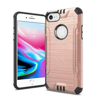 For Apple iPhone SE 2022 /SE 2020/8/7 Hybrid Dual Layer Slim Armor Metallic Brush Texture Shockproof Hard PC TPU Rubber  Phone Case Cover