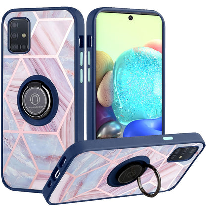 For Samsung Galaxy A71 5G Unique Marble Design with Magnetic Ring Kickstand Holder Hybrid TPU Hard Shockproof Armor  Phone Case Cover