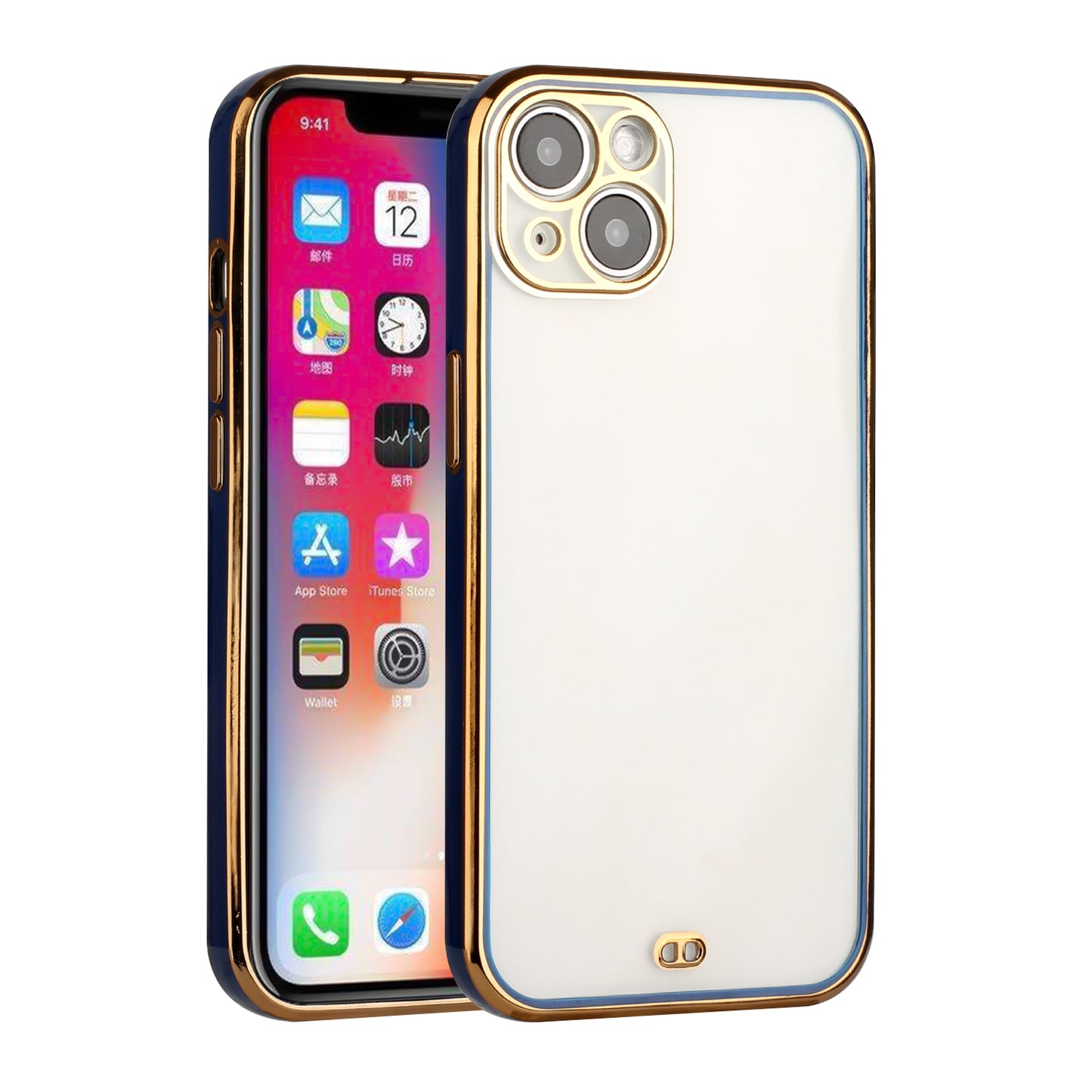 For Apple iPhone 12 Pro Max (6.7") Slim Hybrid Gold Plated Chrome Transparent Rubber Gummy Hard PC TPU Protective  Phone Case Cover