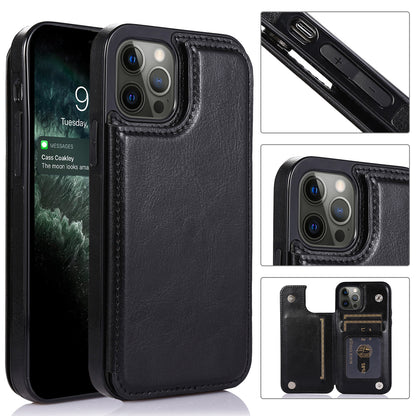 For Apple iPhone 13 (6.1")PU Leather Design [Two Magnetic Clasp] [Card Slots] Stand Function Shockproof Back Wallet Flip  Phone Case Cover