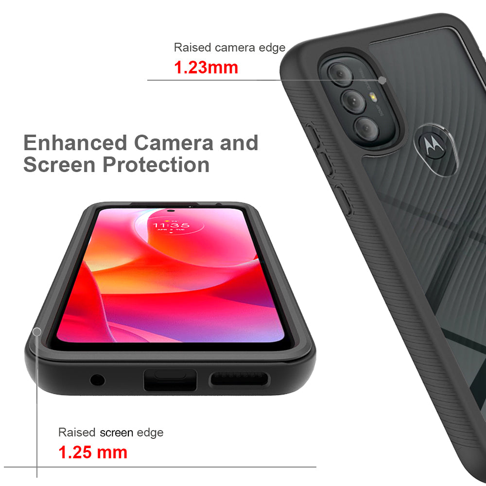 For Motorola Moto G Pure Hybrid Clear Shockproof Dual Layer Protection Hard Rugged PC and Soft TPU Silicone Bumper Frame Back Clear Black Phone Case Cover