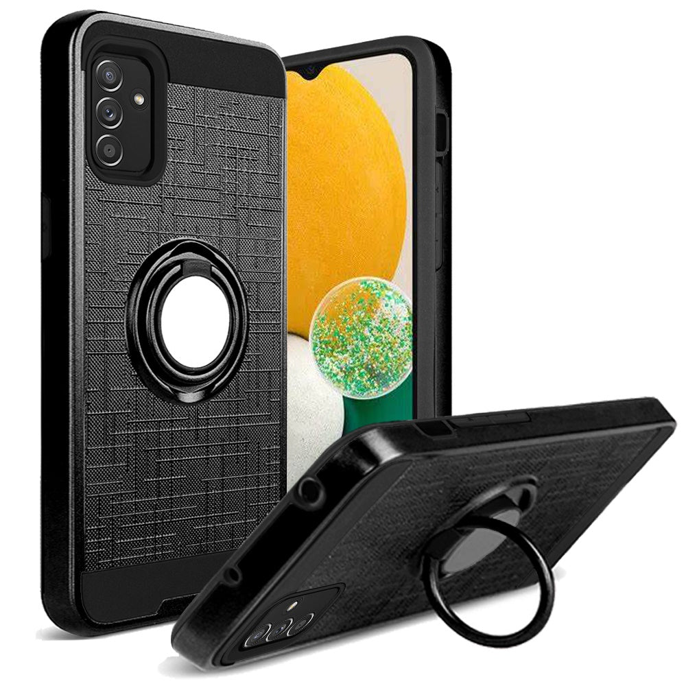 For Samsung Galaxy A13 5G Hybrid Ring Stand Brushed with Rotating Ring Magnetic Bracket Dual Layer TPU Shockproof Texture Rugged  Phone Case Cover