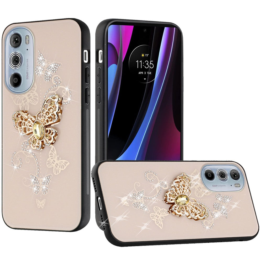 For Motorola Edge+ 2022 /Edge Plus Diamond 3D Bling Sparkly Glitter Ornaments Engraving Hybrid Armor Fashion  Phone Case Cover