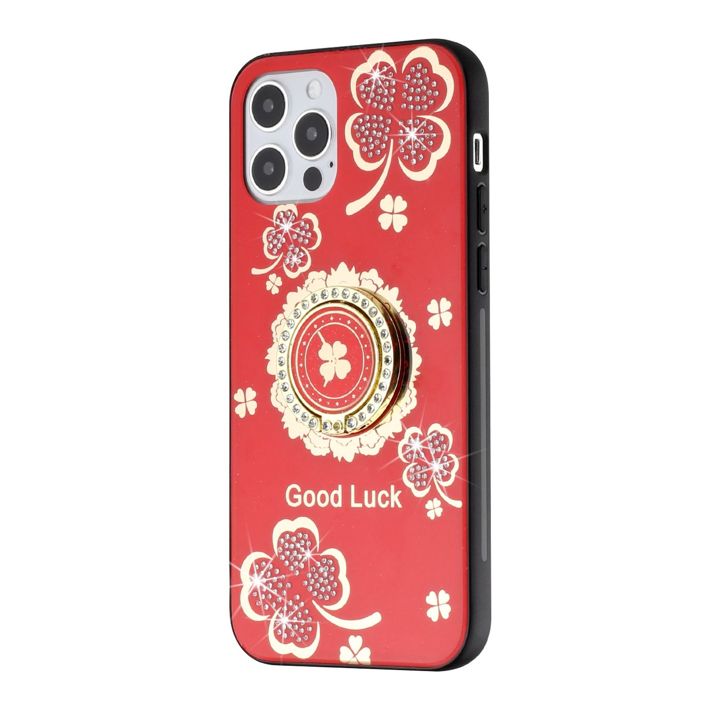 For OnePlus Nord N20 5G Diamond Bling Sparkly Glitter Ornaments Hybrid with Ring Kickstand Rugged Fashion Red Good Luck Floral Phone Case Cover