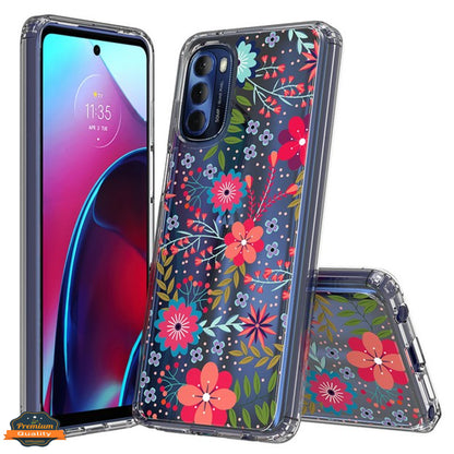 For Motorola Moto G 5G 2022 Floral Patterns Design Transparent TPU Silicone Shock Absorption Bumper Hard Back  Phone Case Cover