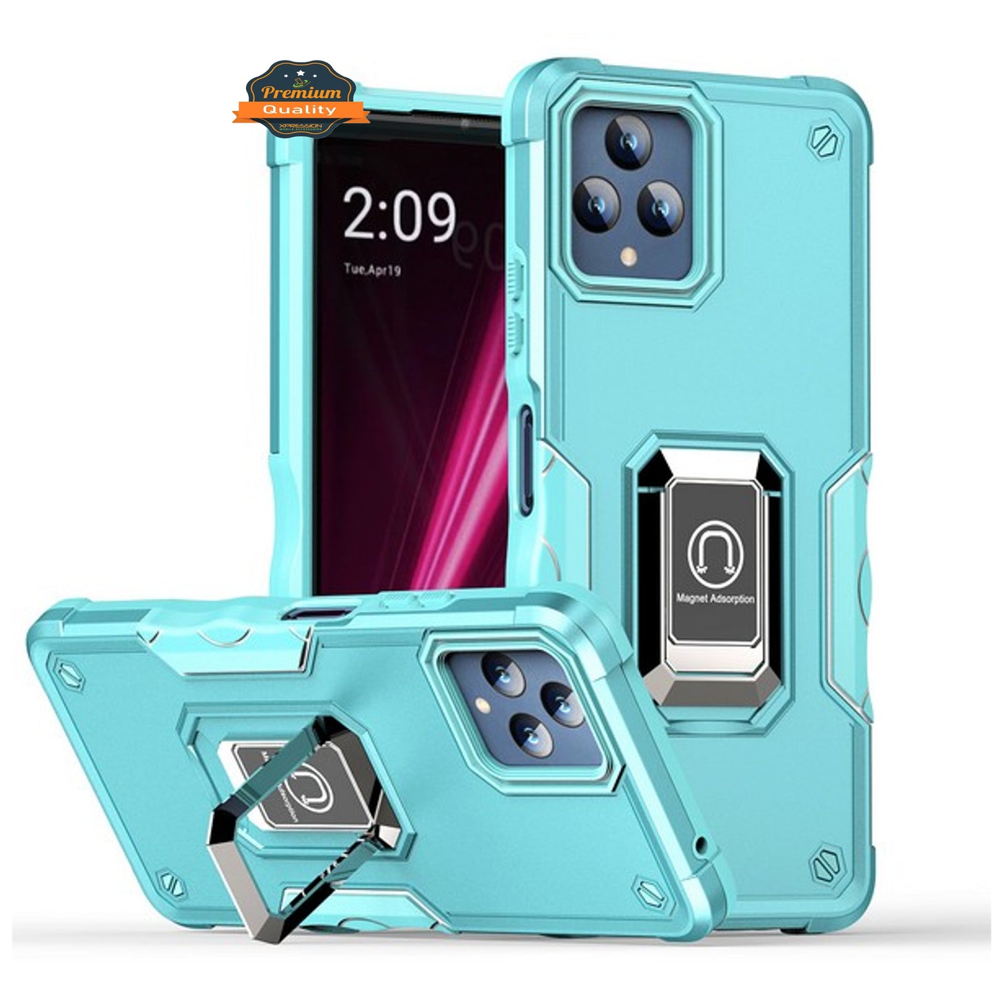 For T-Mobile Revvl 6 Pro 5G /Revvl 6 5G Hybrid 2 in 1 Hard PC TPU Heavy Duty Rugged Bumper Shockproof with Magnetic Ring Kickstand  Phone Case Cover