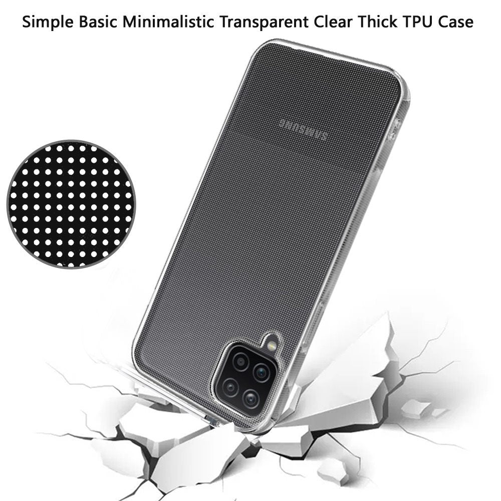 For Samsung Galaxy A12 5G Slim Back Hybrid Transparent Thick TPU Rubber Silicone Simple Basic Minimalistic Gel Shockproof Protective Clear Phone Case Cover