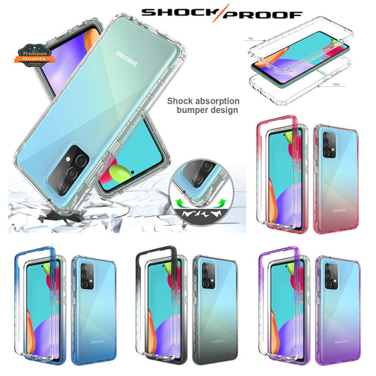 For Samsung Galaxy S21 FE /Fan Edition Dual Layer Hybrid Clear Gradient Two Tone Transparent Shockproof Rubber TPU Frame  Phone Case Cover