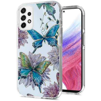 For Samsung Galaxy S22 Ultra Stylish Gold Layer Printing Design Hybrid Rubber TPU Hard PC Shockproof Armor Rugged Butterfly Floral Phone Case Cover