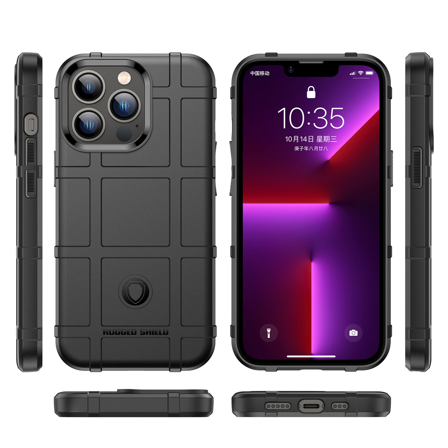 For Apple iPhone 11 (6.1") Rugged Shield Hybrid Gel TPU Thick Rough Armor Tactical Matte Grip Silicone Texture Anti-Drop Black Phone Case Cover