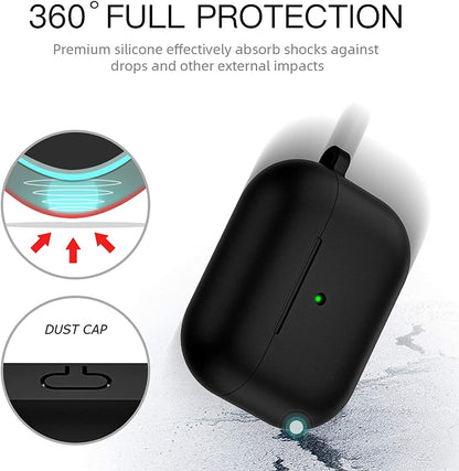 For Apple AirPods Pro Full Protective Silicone TPU Skin Accessories with Keychain [Front LED Visible] Hybrid Shockproof Black