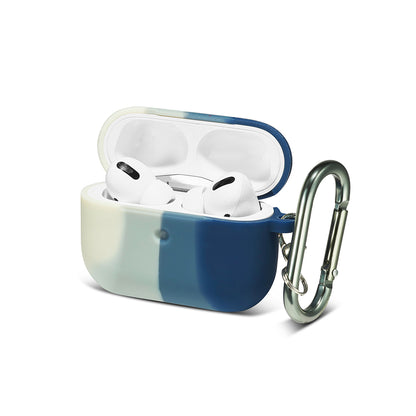 For Apple AirPods 3 (2021) Trio Colorful Block Silicone Skin Rubber TPU with Carabiner [Front LED Visible] Shock-Proof Full Protective  Phone Case Cover