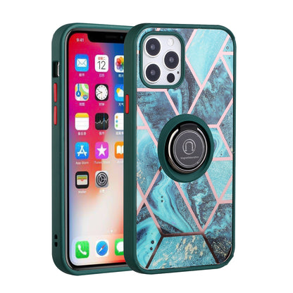 For Apple iPhone 14 (6.1") Unique Marble Design with Magnetic Ring Kickstand Holder Hybrid TPU Hard PC Shockproof  Phone Case Cover