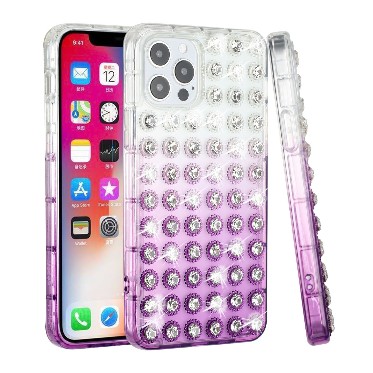 For Apple iPhone 13 (6.1") Luxury All Over 3D Diamonds Rhinestone Thick TPU Shiny Bling Glitter Protective Rubber Frame  Phone Case Cover