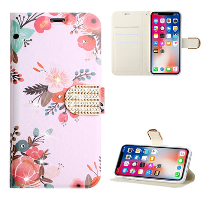 For Apple iPhone SE 2022 /SE 2020/8/7 Design PU Leather Wallet Case 3D Diamond Bling Buckle with Credit Card Slot, Pouch Flip  Phone Case Cover