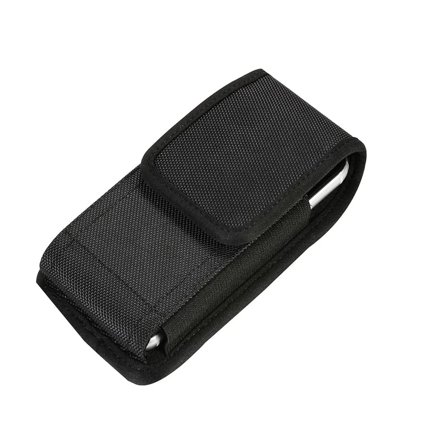 For Nokia C200 Nylon Canvas Fabric Waist Belt Holster Vertical Pouch Holds Large Phone Works with Thick Cases Universal Cover [Black]