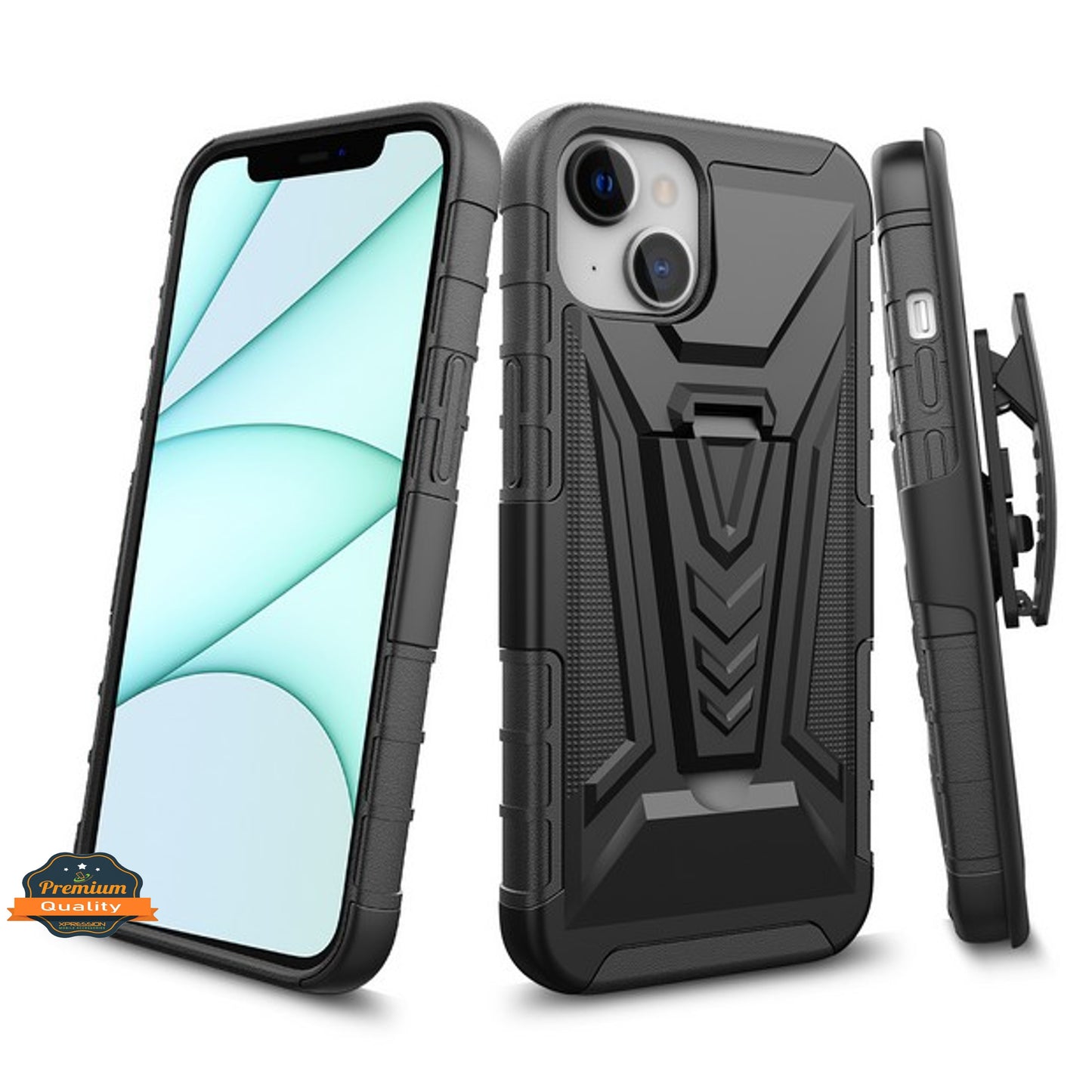 For Apple iPhone 11 (6.1") Hybrid Armor Kickstand with Swivel Belt Clip Holster Heavy Duty Defender Shockproof Rugged Black Phone Case Cover