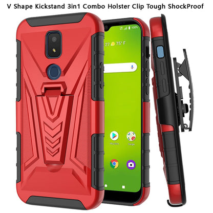 For Cricket Icon 3 (2021) Combo 3 in 1 Rugged Swivel Belt Clip Holster Heavy Duty Tuff Hybrid Armor Rubber TPU with Kickstand Stand  Phone Case Cover