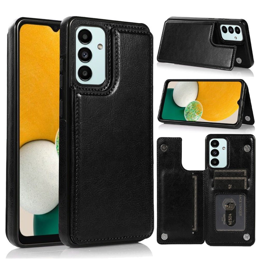 Luxury Side Magnetic Button Card ID Holder PU Leather Phone Wallet Case, Black for iPhone 11