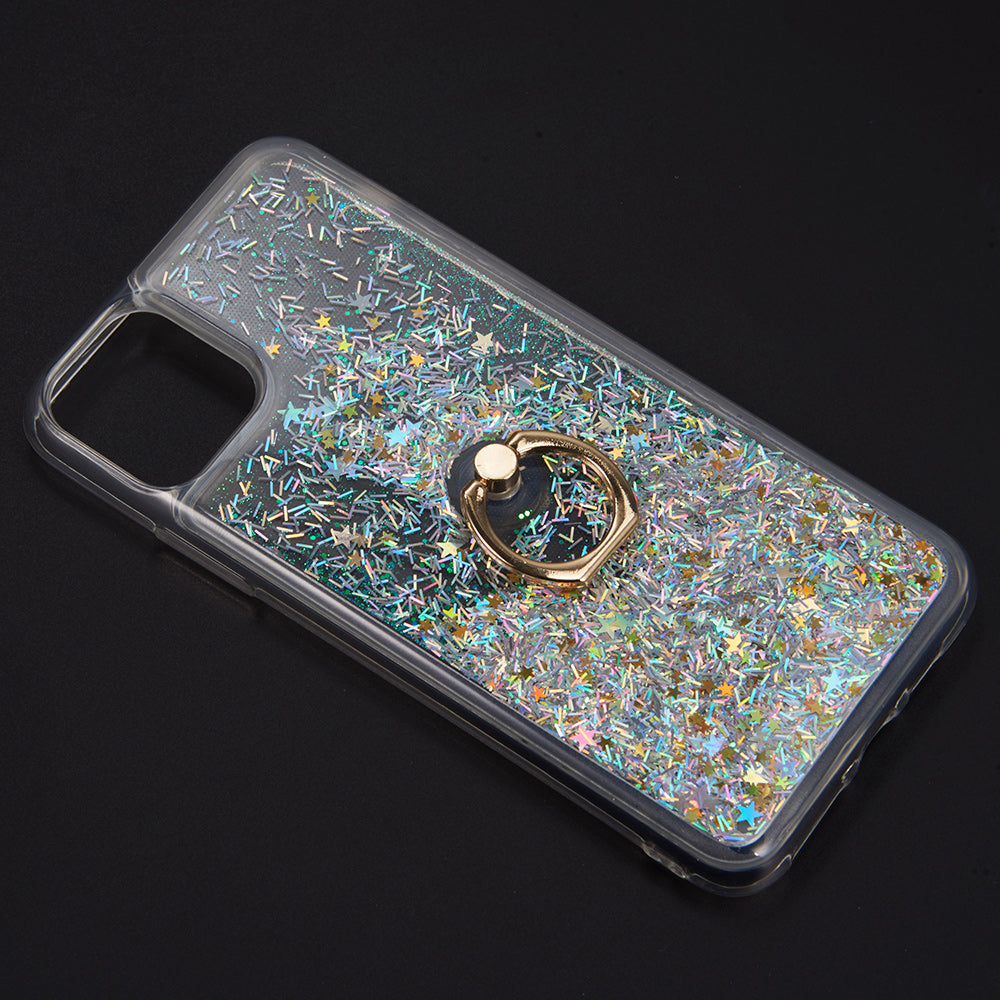 For Apple iPhone 13 /Pro Max Mini Hybrid Glitter Luxury Bling Sparkling Liquid Quicksand Glittering Sparkle TPU Rubber PC with Ring Stand Holder Kickstand  Phone Case Cover