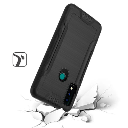 For AT&T Maestro 3 Hybrid Dual Layer Slim Defender Armor Tuff Metallic Brush Texture Shockproof Hard PC + TPU Rubber  Phone Case Cover