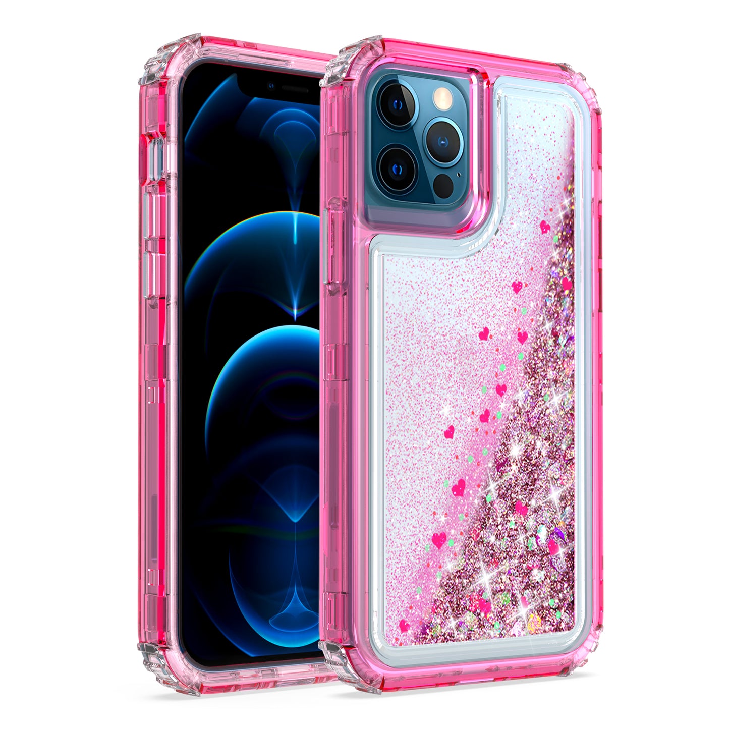 For Apple iPhone 13 Pro (6.1") Luxury Floating Glitter Case Sparkle Bling Quicksand Clear Heavy Duty Bumper Dual Layer PC Frame TPU Back  Phone Case Cover