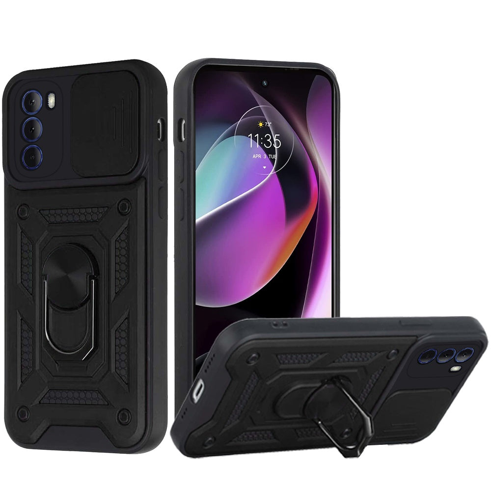 For Motorola Moto G Stylus 5G 2022 Hybrid Case with Slide Camera Lens Cover and Ring Holder Kickstand Rugged Dual Layer  Phone Case Cover