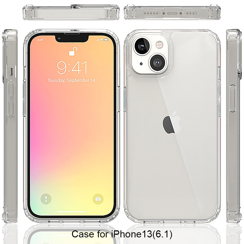 For Apple iPhone 13 / Mini Pro Max Hybrid Transparent Clear Acrylic Back Hard PC & Soft TPU Full Protective Bumper Extra Shock-Absorb  Phone Case Cover