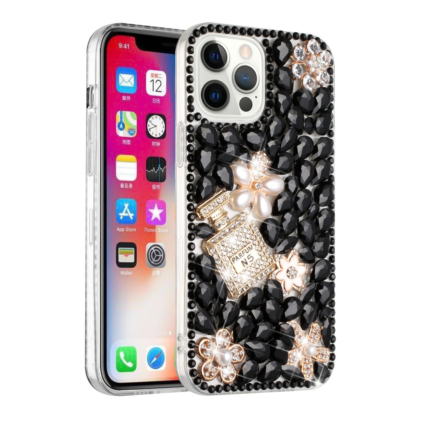 For Apple iPhone 11 (6.1") Bling Clear Crystal 3D Full Diamonds Luxury Sparkle Rhinestone Hybrid Protective  Phone Case Cover