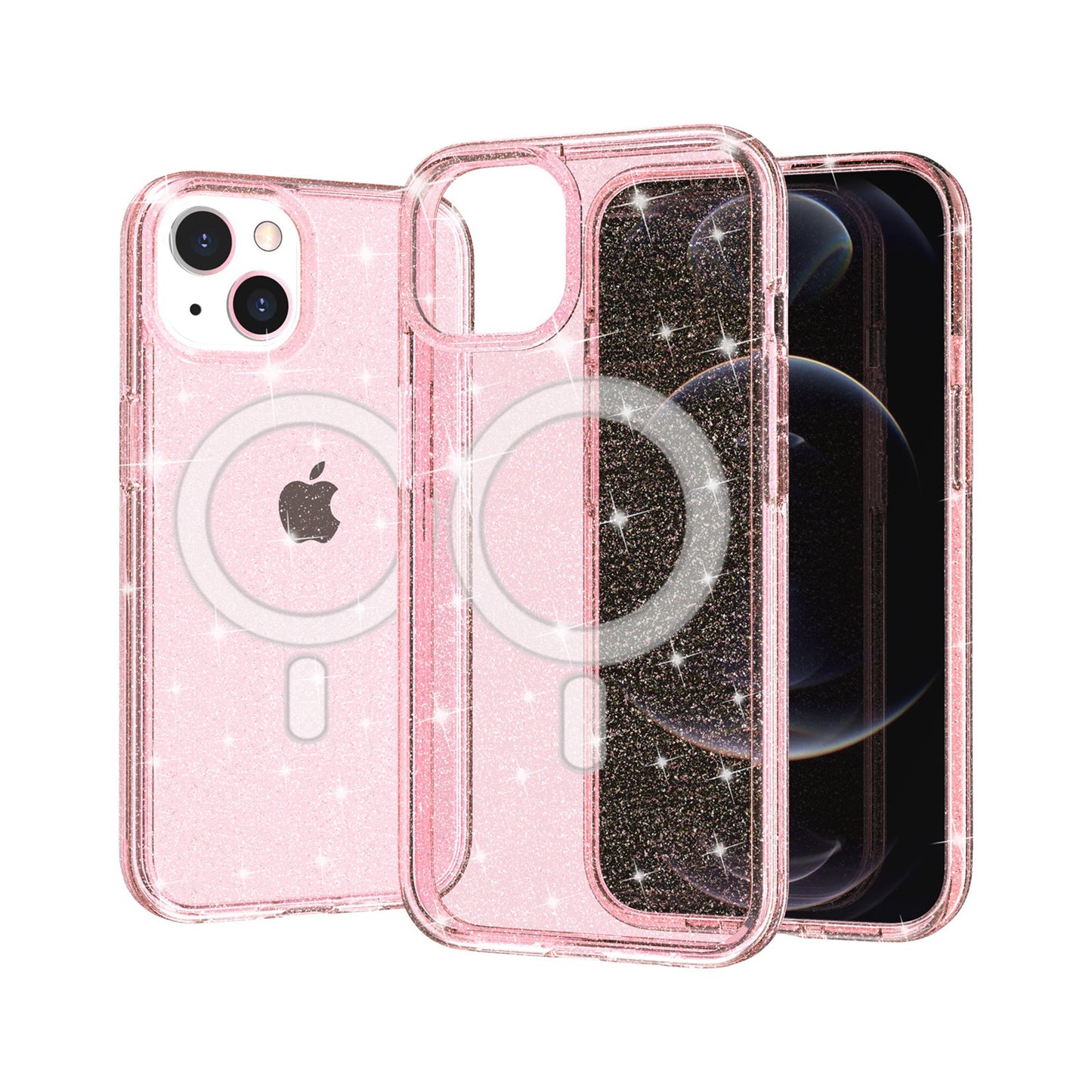 For Apple iPhone 13 /Pro Max MagSafe Compatible Glitter Shiny Sparkle Bling TPU Rubber Hard PC Back Hybrid Armor Frame  Phone Case Cover