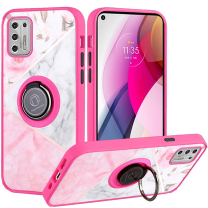 For Samsung Galaxy A13 4G 2022 Marble Design with Magnetic Ring Kickstand Holder Hybrid TPU Hard PC Shockproof Armor Elegant Pink Phone Case Cover