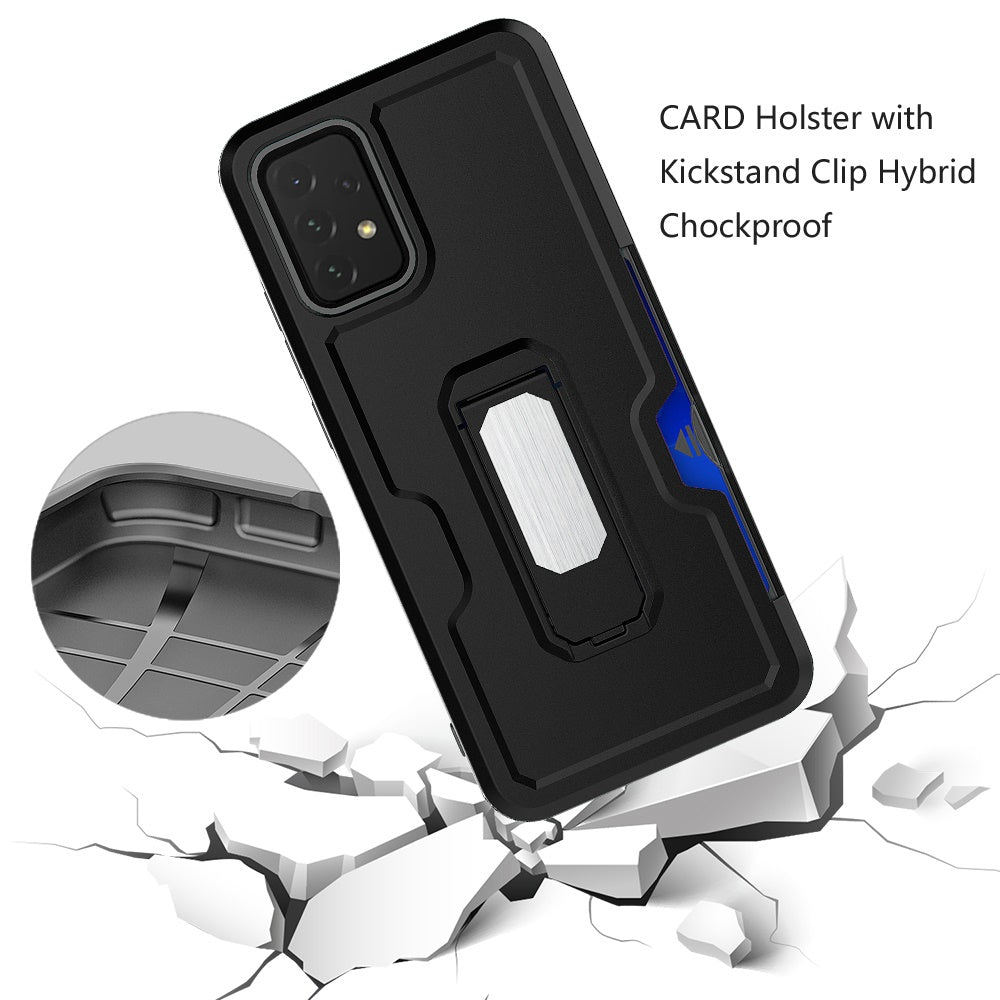 For Samsung Galaxy A33 5G Armor Belt Clip with Credit Card Holder ID Slot, Holster, Kickstand Protective Full Body Heavy Duty Hybrid  Phone Case Cover