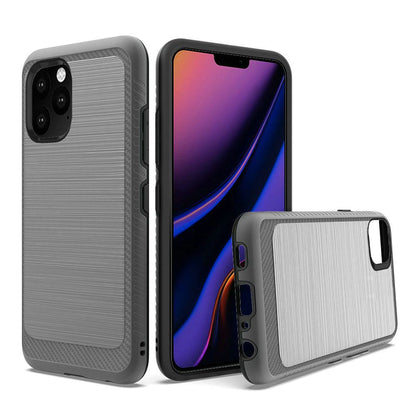 For Apple iPhone 13 Pro Max (6.7") Slim Thin Protective Hybrid TPU 2-Piece Bumper Shockproof with Brushed Metal Texture Carbon Fiber Hard PC Back  Phone Case Cover