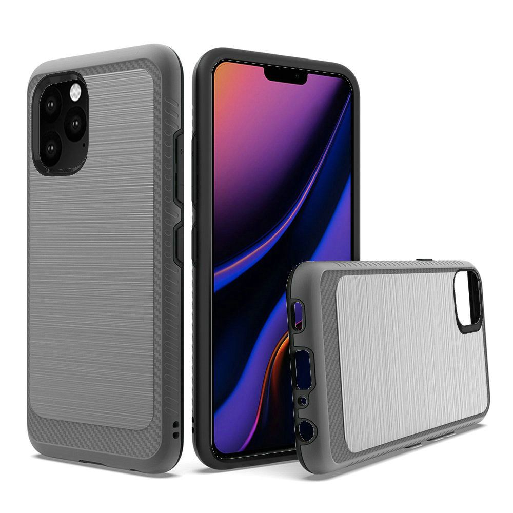 For Apple iPhone 13 Mini (5.4") Slim Thin Hybrid TPU 2-Piece Bumper Shockproof with Brushed Metal Texture Carbon Fiber Hard PC Back  Phone Case Cover