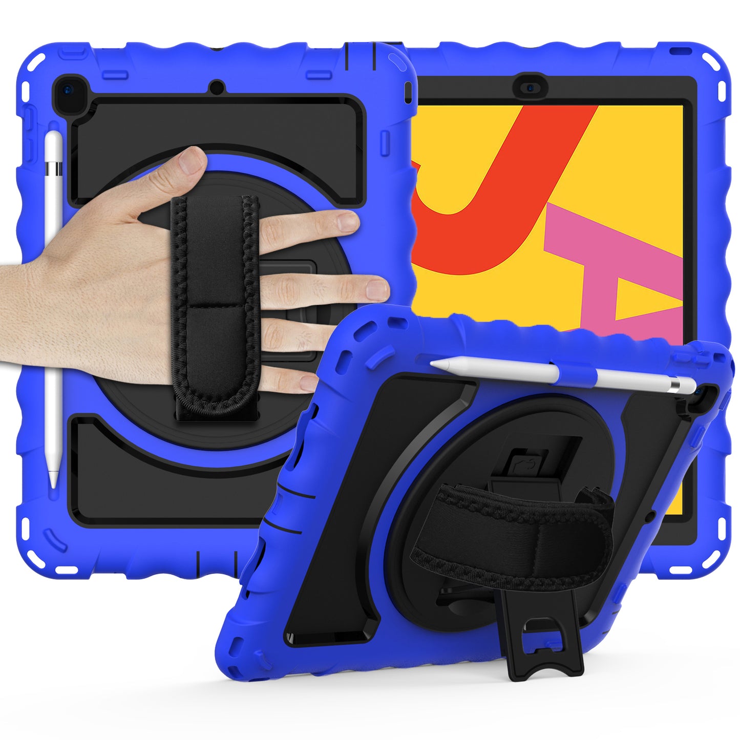 Case for Apple iPad Air 4 / iPad Air 5 / iPad Pro (11 inch) Hybrid 3in1 Armor Rugged with Built-in Kickstand 360° Rotatable Stand & Shoulder Hand Strap Corner Shockproof Blue Tablet Cover